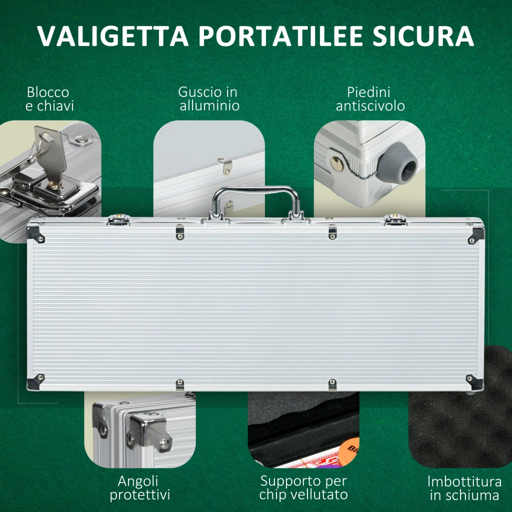 Set Poker Professionale ¨C Xylo ¨C 500 Fiches, 2 Mazzi Carte, 5 Dadi, Custodia Alluminio