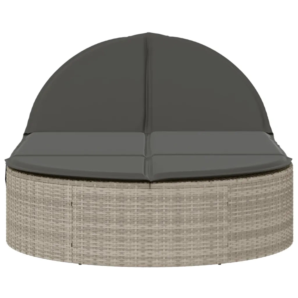 Lettino Prendisole Doppio con Cuscini Grigio Chiaro Polyrattan 368651