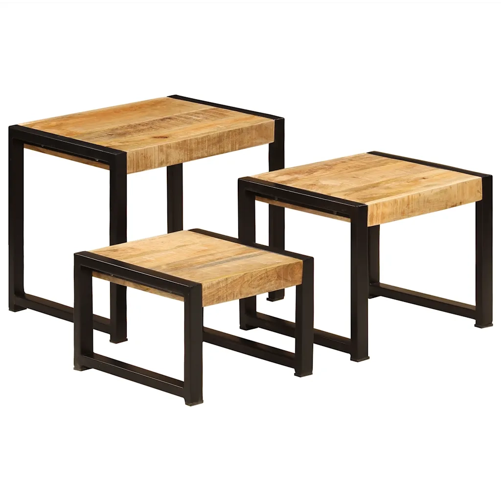 Tavolini Impilabili 3 pz in Legno Massello di Mango 247404