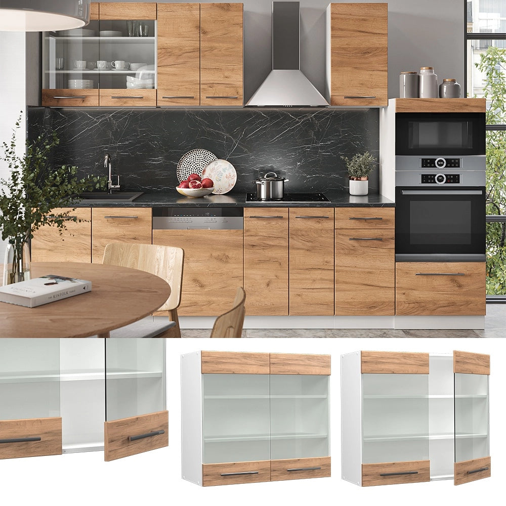 Mobile da cucina in vetro Fame-Line Rovere dorato/Bianco 80 cm Vicco