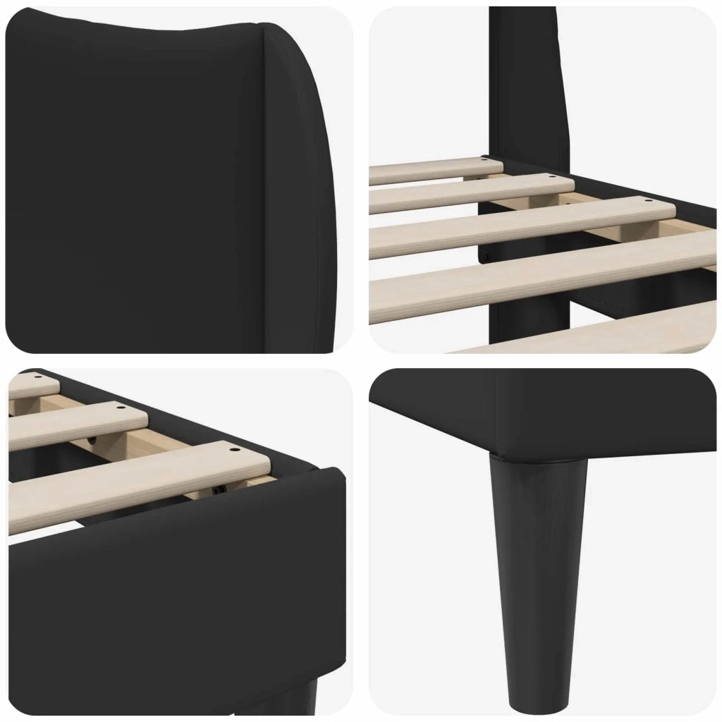 Letto singolo | Letto per adulti | Struttura del letto con testiera Nero 90 x 190 cm Similpelle