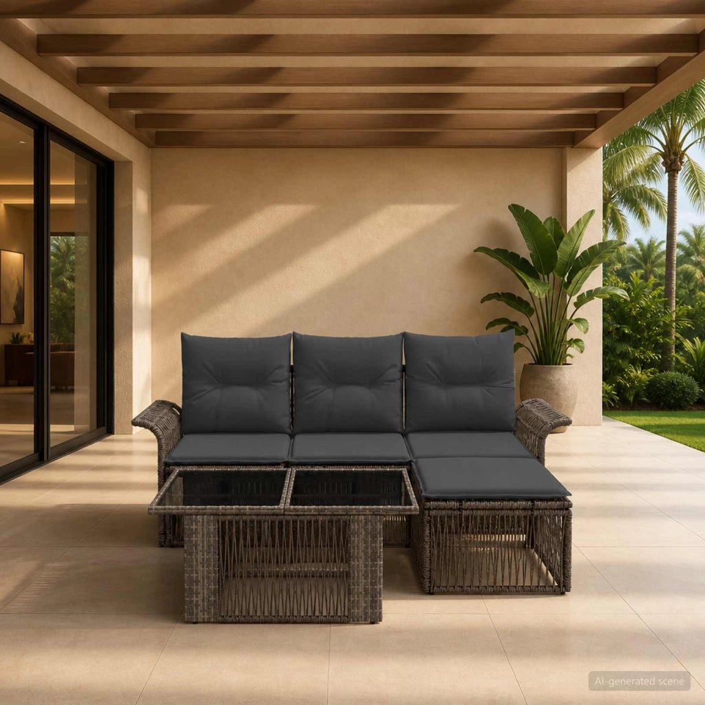 Set Divano da Giardino 5 pz Grigio e Grigio Scuro polyrattan 3436628