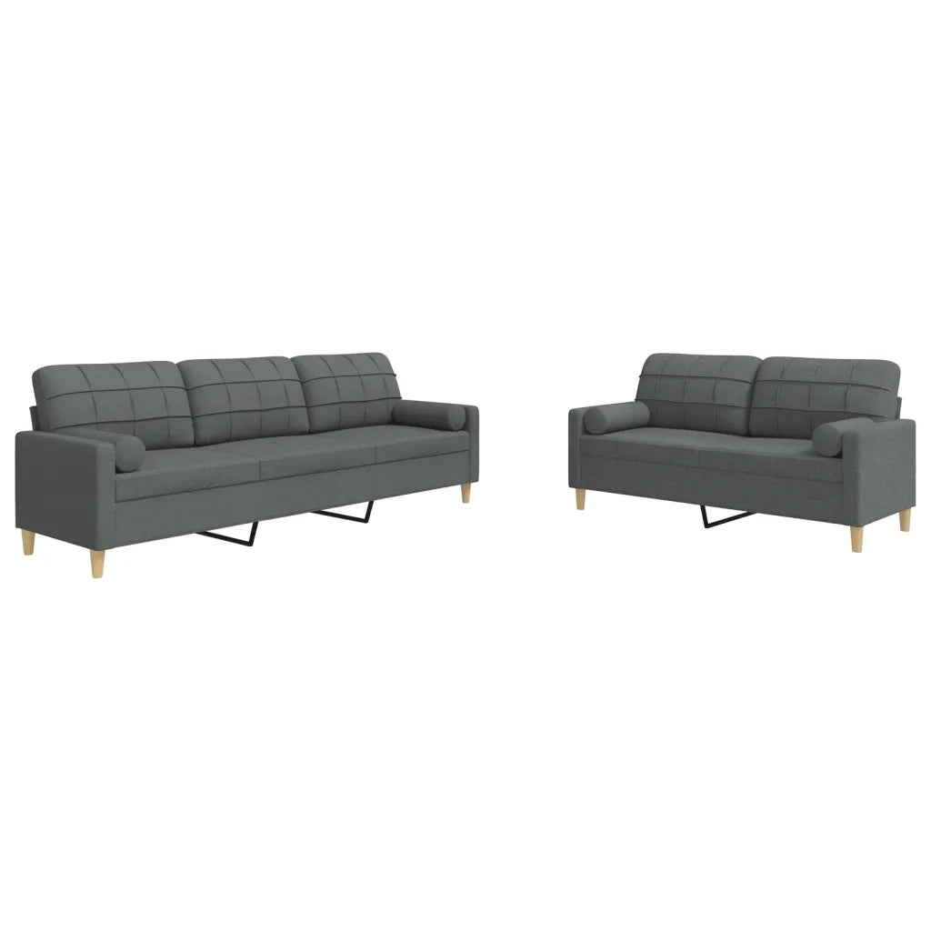 Set di Divani 2 pz con Cuscini Grigio Scuro in Tessuto 3278336