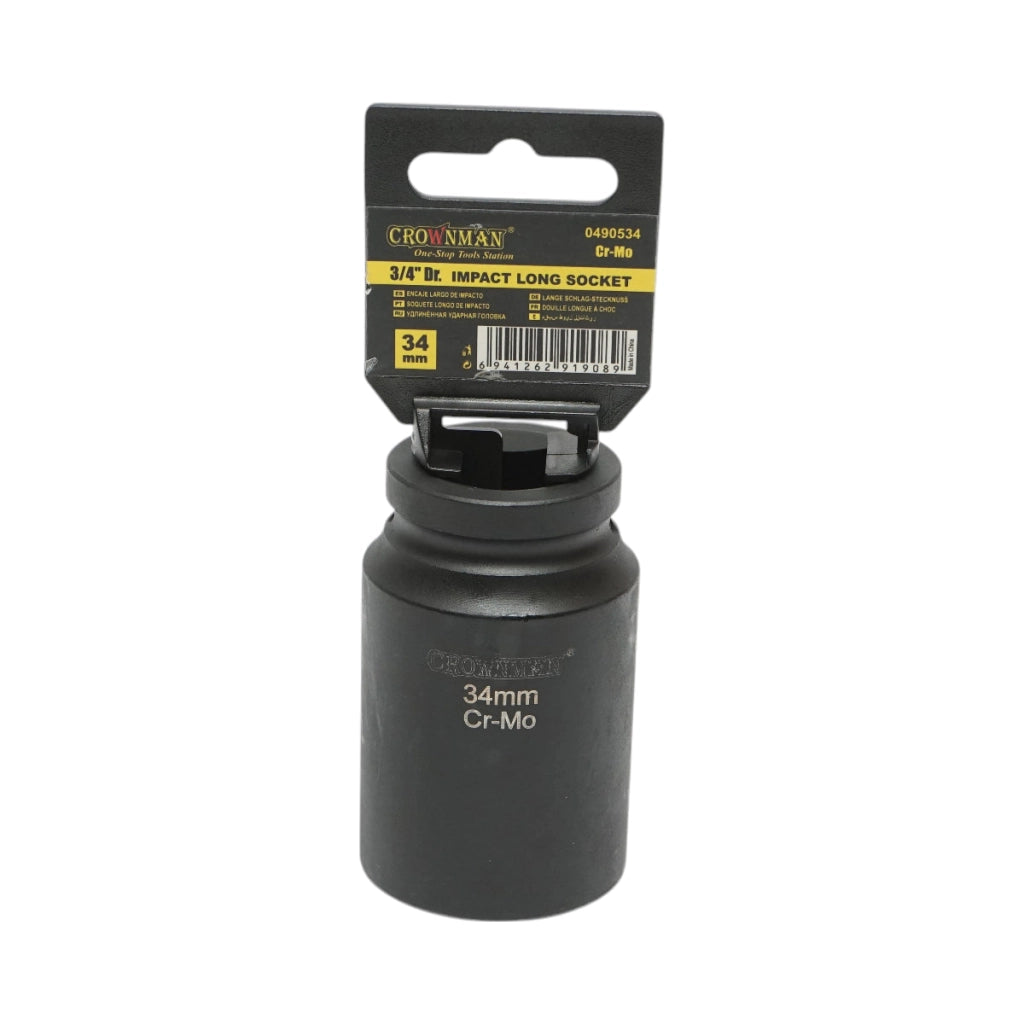 Chiave a bussola a percussione lunga 34 mm, attacco quadro da 3/4 di pollice, materiale Cr-Mo, norma DIN 3121, industriale Crownman