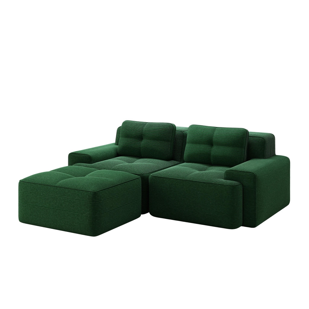Divano modulare senza ossa - Zephmum- L-forma verde velluto cordoncino