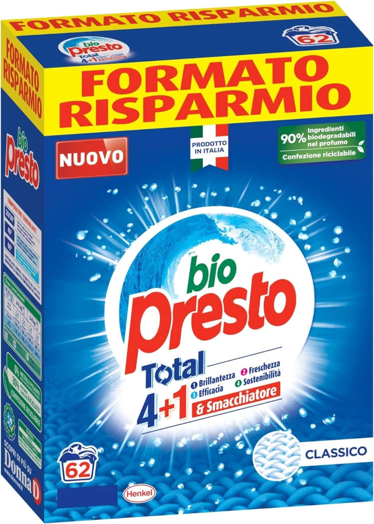 FUSTONE DI DETERSIVO IN POLVERE BIOPRESTO DA 62MISURINI CLASSICO
