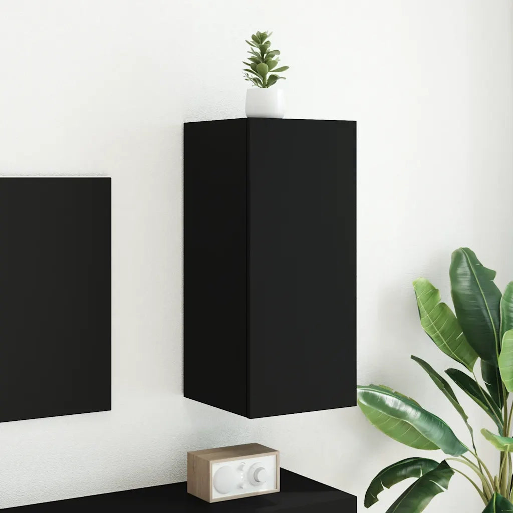 Mobile TV a Parete con Luci LED-Mobile TV a Muro Nero 30,5x35x70 cm