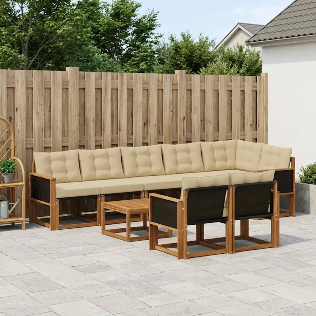 Set di divani da esterno con cuscino 9 pcs Naturale e Beige 3382041