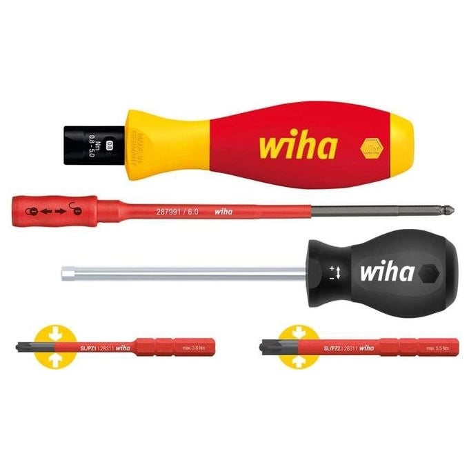 Wiha 38074 TorqueVario-S Cacciavite Dinamometrico Elettrico 0,8-5,0 Nm 5 pezzi con Isolamento VDE fino a 1000 V AC colore Nero