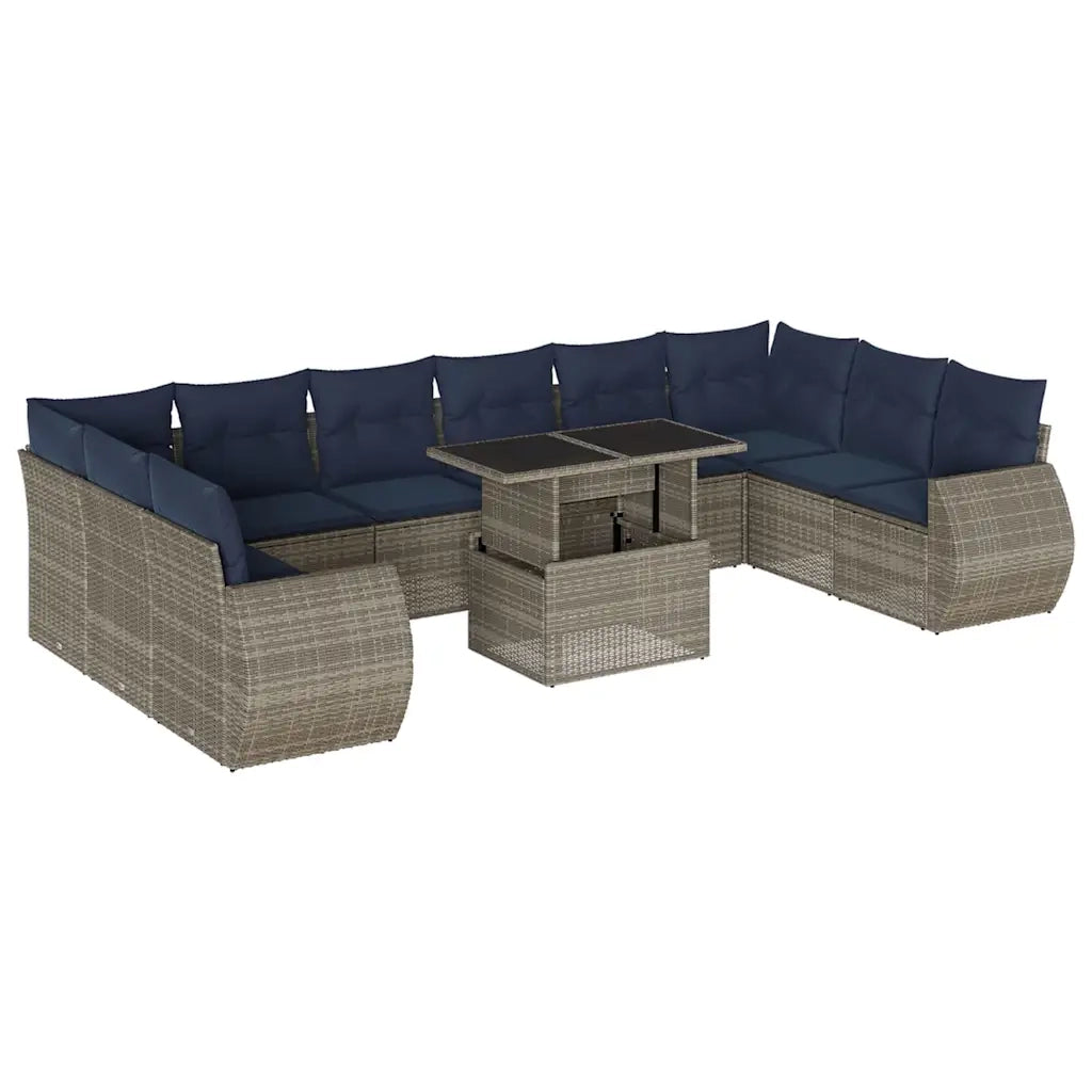 Set Divani da Giardino 11 pz con Cuscini Grigio in Polyrattan 3268781