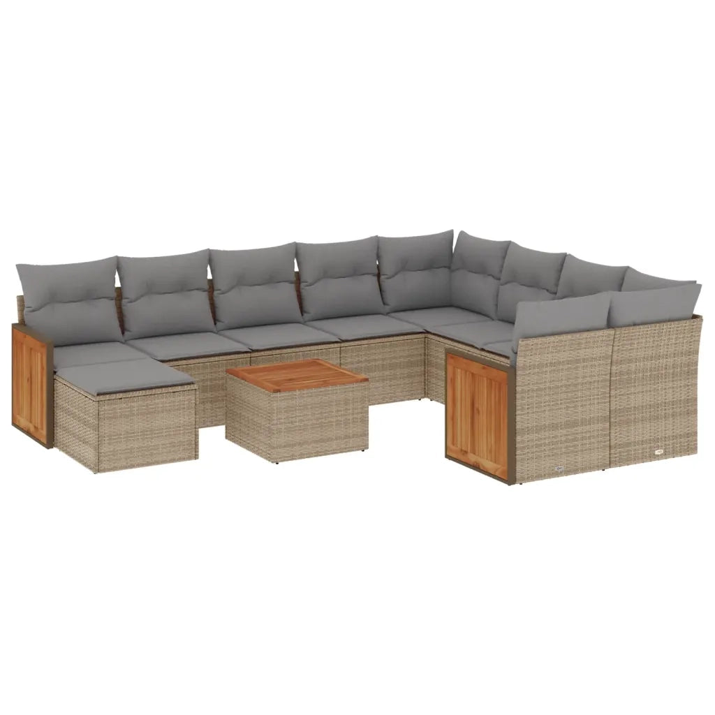 Set Divani da Giardino 11 pz con Cuscini Beige in Polyrattan 3228243