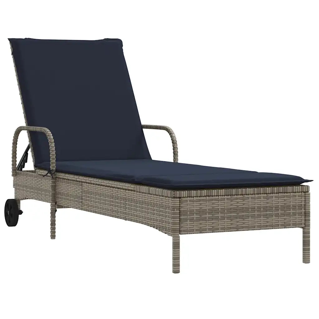 Lettino prendisole con ruote e Cuscino in Polyrattan Grigio 368315