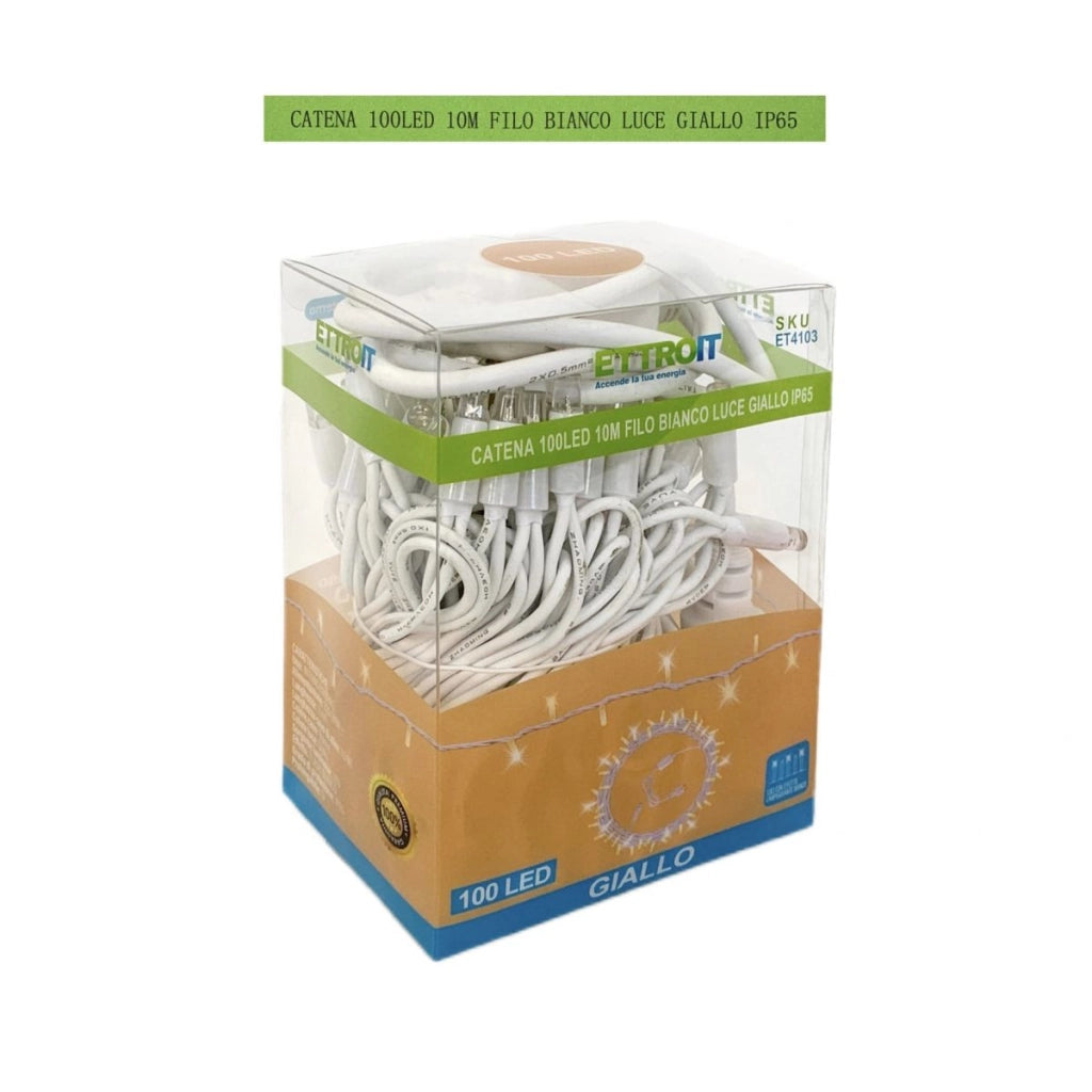 Luci Natale Catena Luminosa 100 LED 10 Metri Filo Bianco Flesh Bianco Esterno IP65