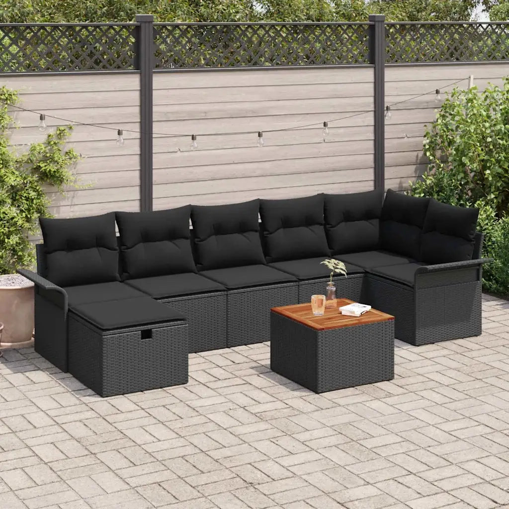 Set Divano da Giardino con cuscino 8 pcs Nero Poly Rattan 3360796