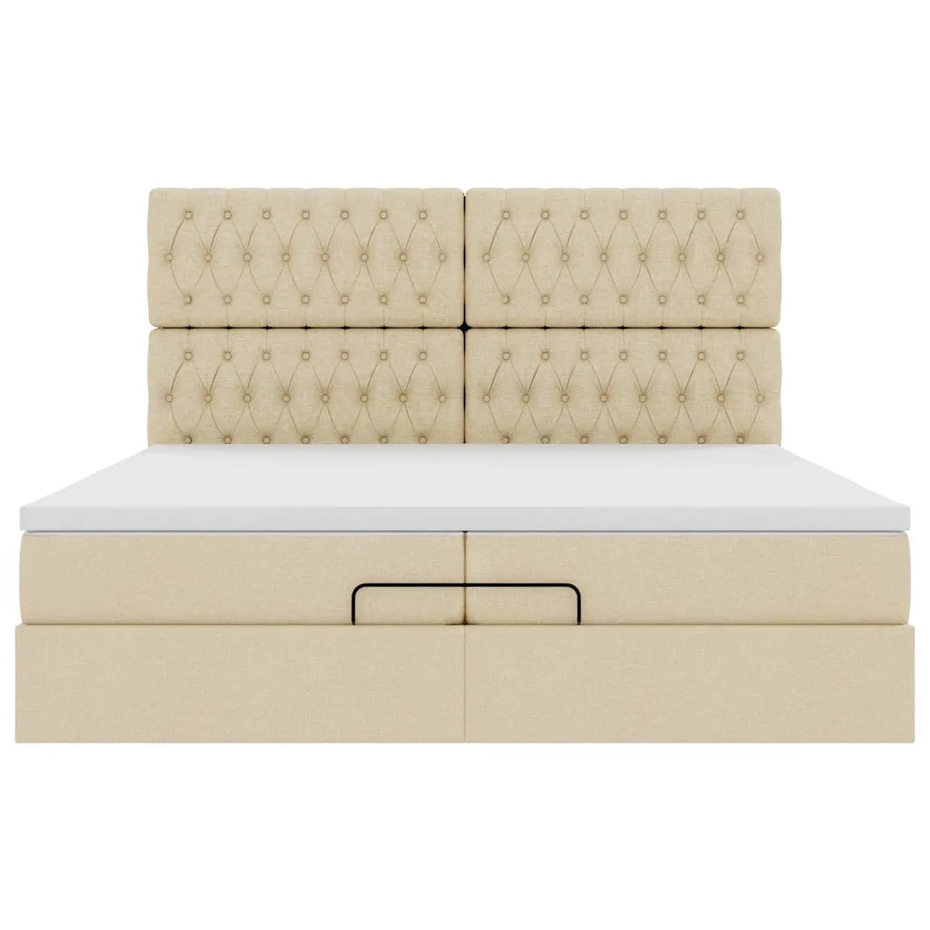 Struttura Letto Pouf con Materassi Crema 200x200 cm in Tessuto 3314119