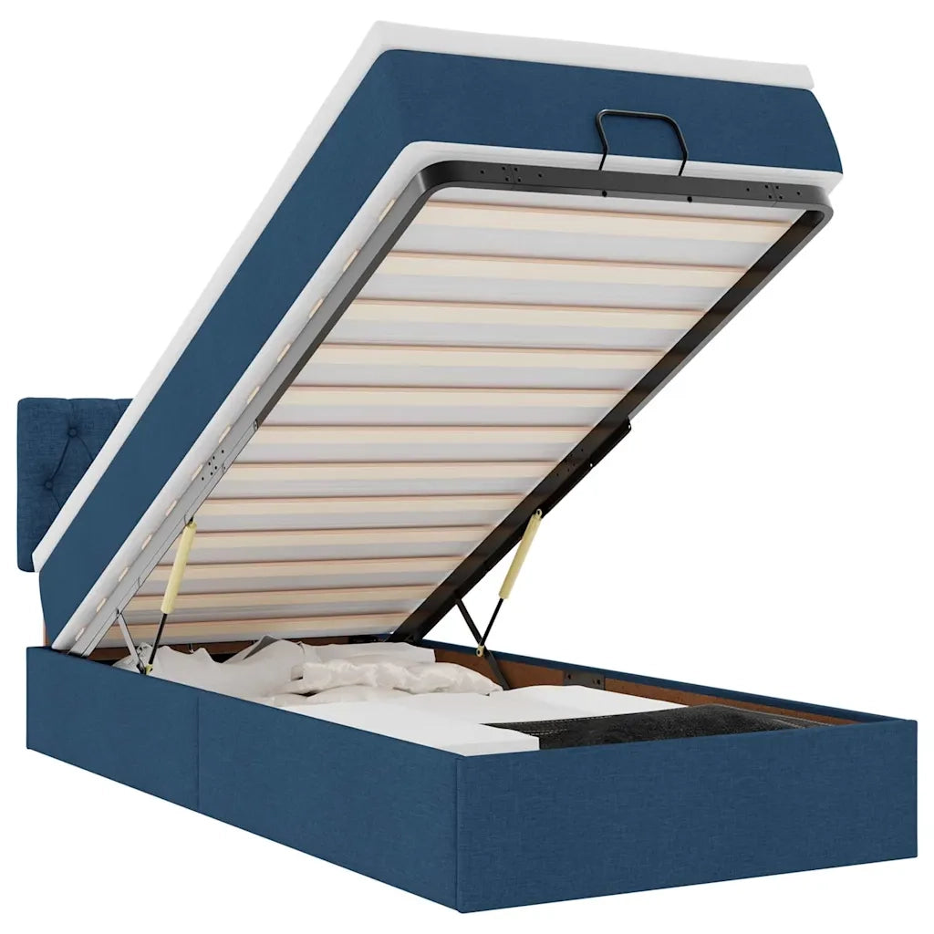 Pouf Letto con Materasso e LED Blu 90x200 cm in Tessuto