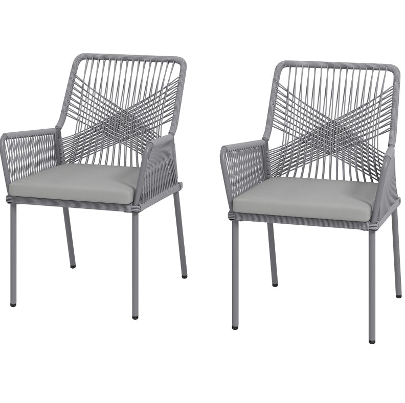Set di 2 sedie da giardino in rattan con braccioli e cuscini sfoderabili; grigio scuro