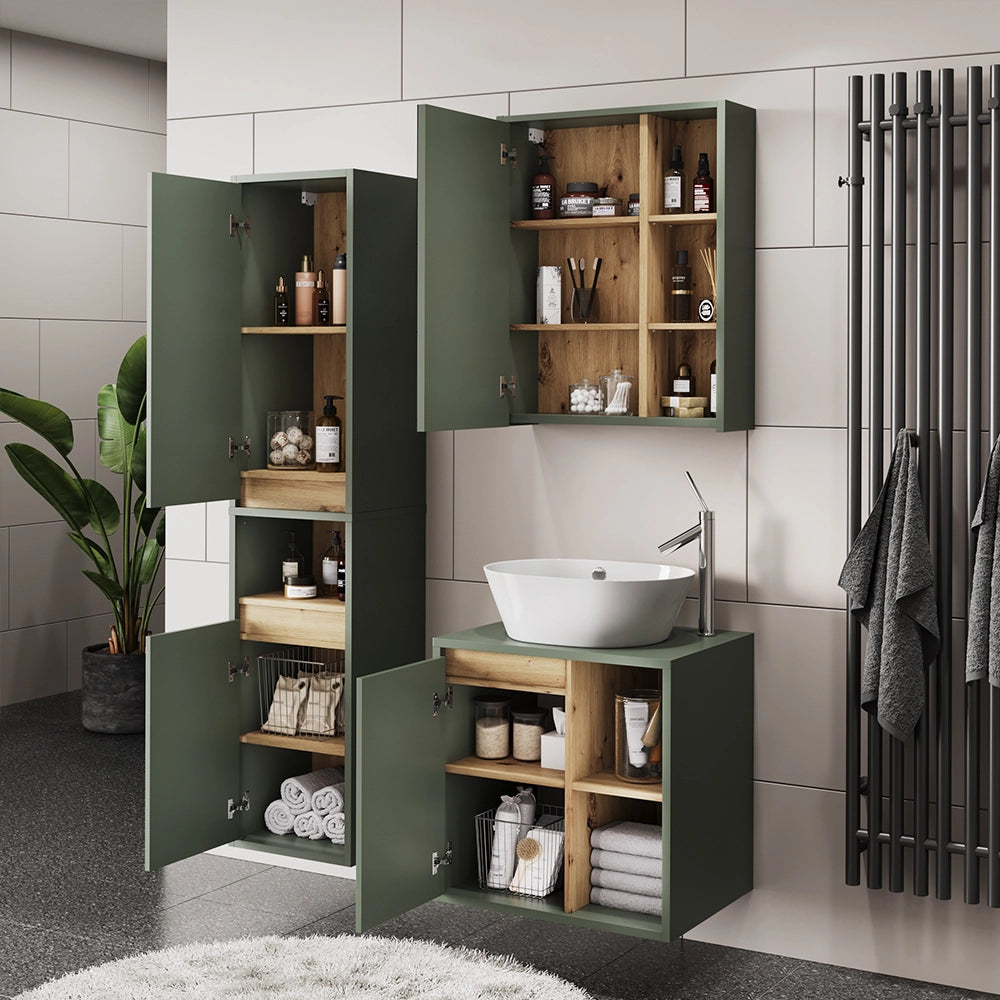 Vicco Set di mobili da bagno Verde/Artigianale 3 parti