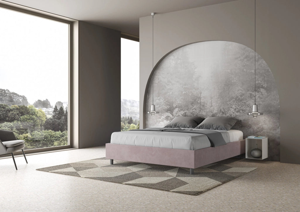 BS COM Letto matrimoniale king size con rete imbottito 170x210 microfibra glicine