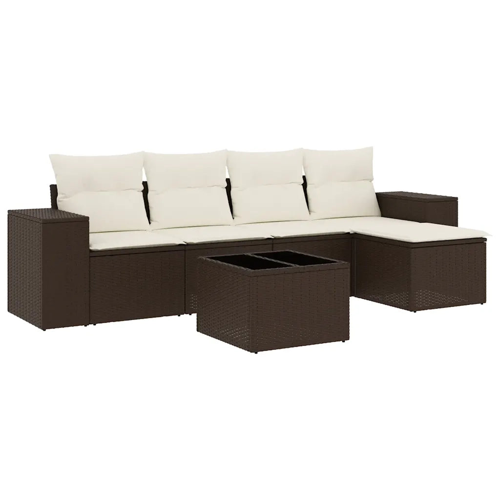 Set Divano da Giardino 6 pz con Cuscini Marrone in Polyrattan 3222502