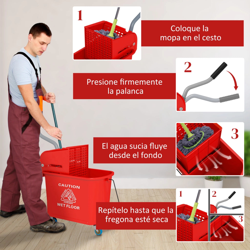 Secchio per lavare 20L con ruote e strizzatore ¨C Minimal ¨C 60x27x70,5 cm Rosso