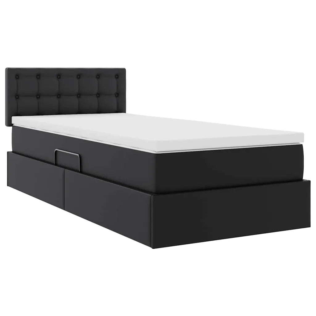 Letto con contenitore e LED Nero 90 x 190 cm Pelle Sintetica