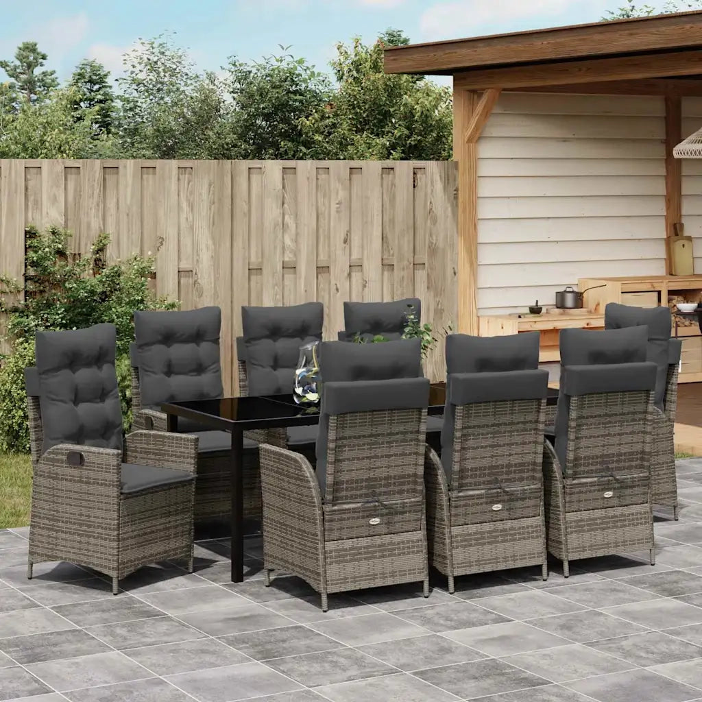Set da Pranzo per Giardino con cuscino 9 pcs Grigio polyrattan 3380504