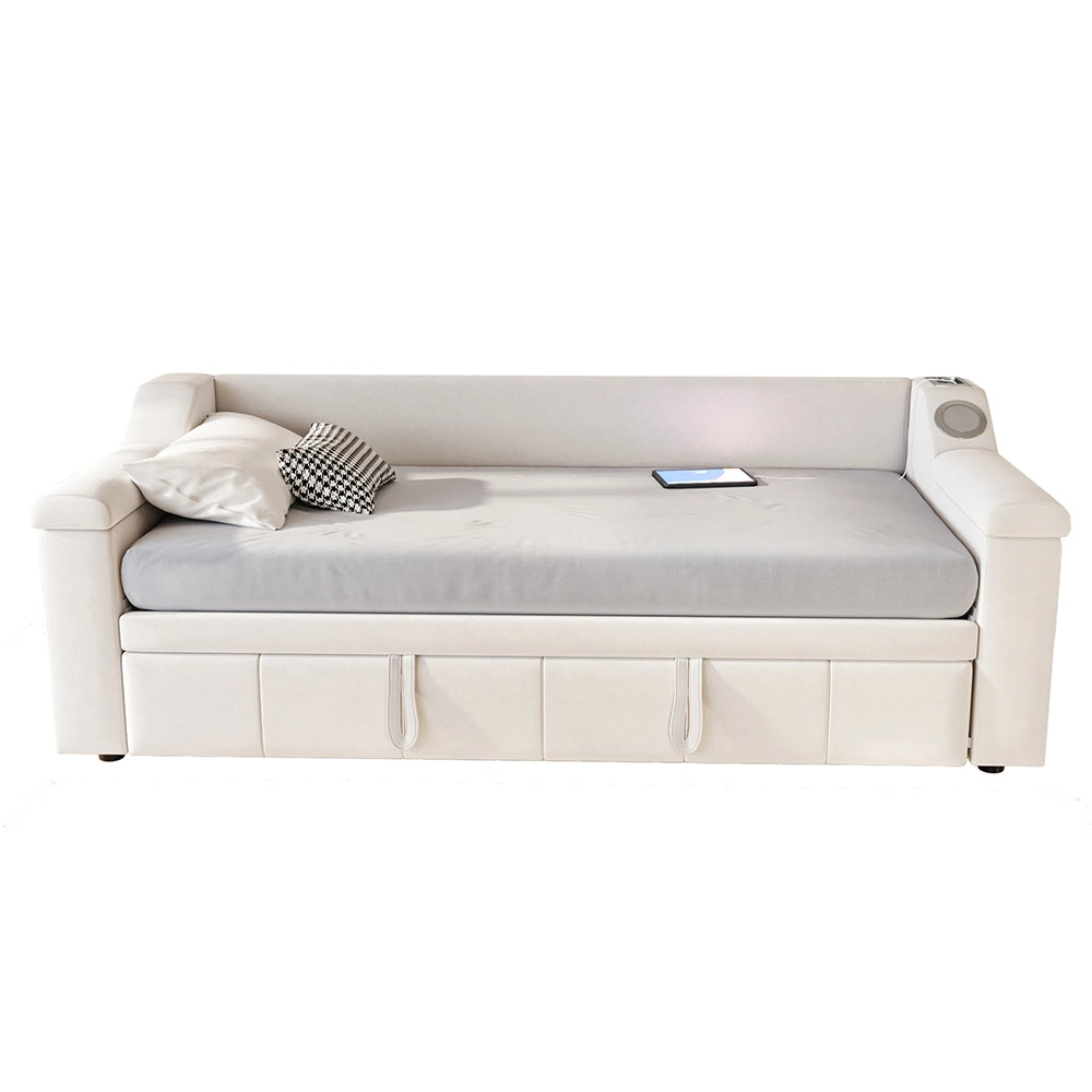 Divano letto-Xylo-90x190 cm-Bluetooth, USB, velluto beige