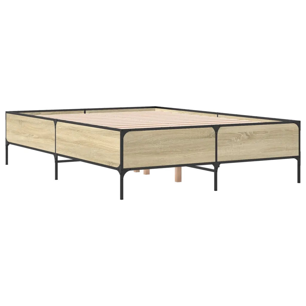 Letto matrimoniale | Letto per adulti | Giroletto Rovere Sonoma 140x190 cm in Legno Multistrato Metallo