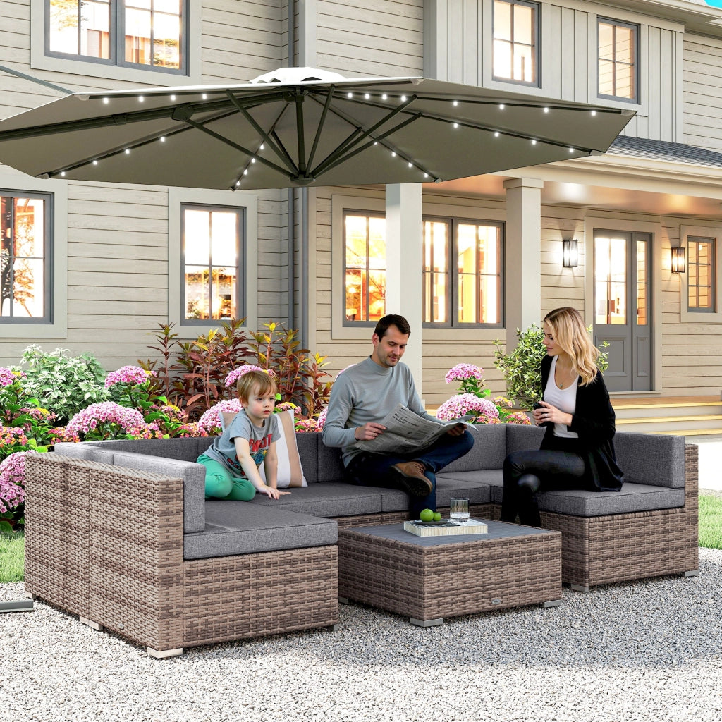 Set Salotto Giardino 7 Pezzi Rattan ¨C Xylo ¨C Divano Modulabile con Tavolino e Cuscini Grigio