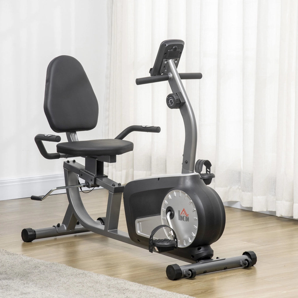 EasyComfort Cyclette Orizzontale Recumbent con 8 Livelli di Resistenza, Schermo LCD e Seduta Regolabile, 122-137x62x103 cm