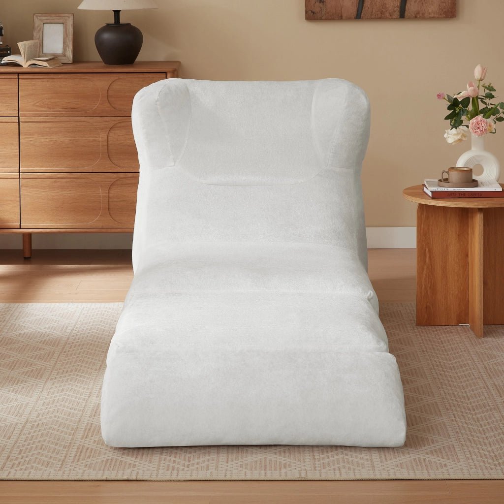 Sedia a sdraio pieghevole, poltrona a sdraio, tessuto chenille, 210 x 90 x 86 cm, bianco