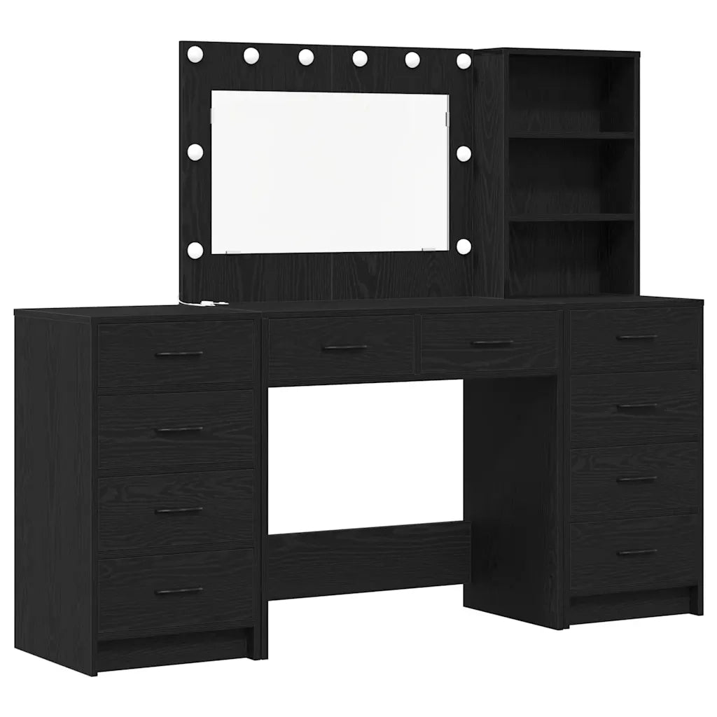 Toeletta | Tavolo da Trucco 3 pz Rovere Nero Legno multistrato
