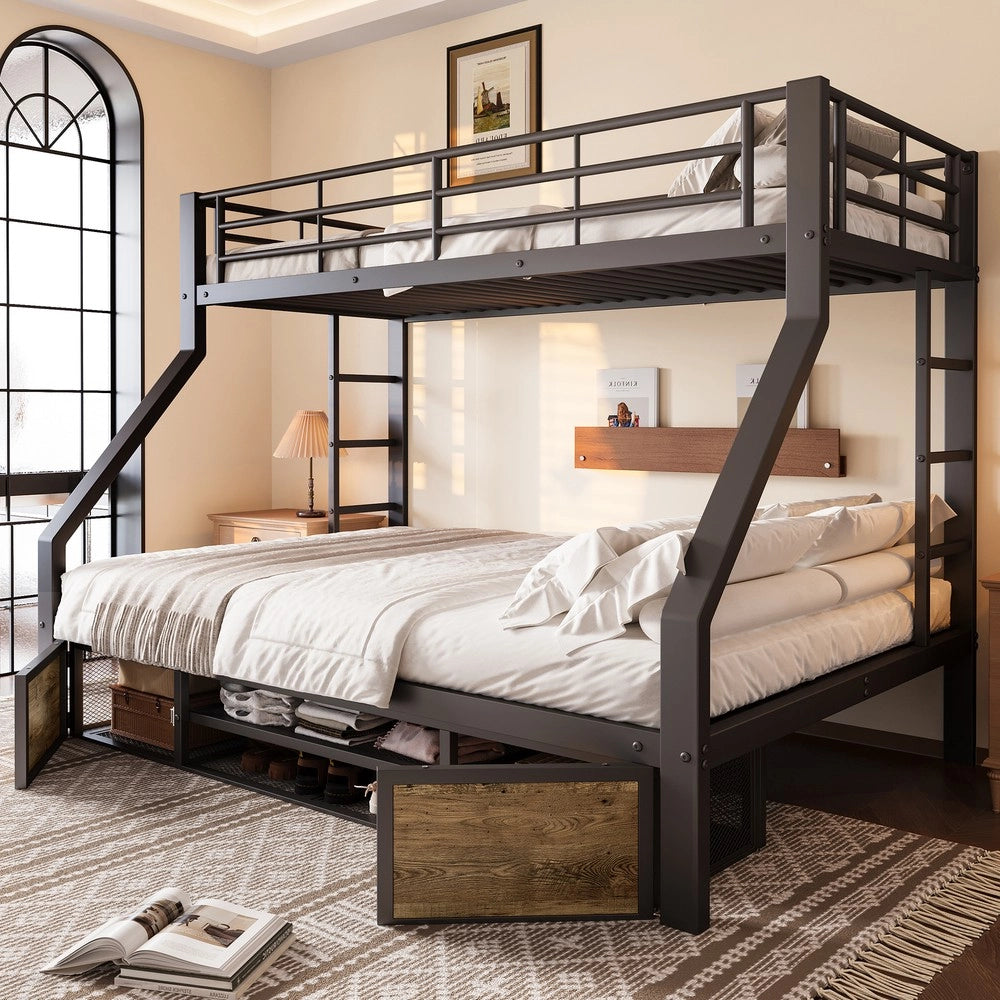 Letto a Castello per Bambini con Cassetti e Scala ¨C MINIMAL ¨C Nero 90x200 / 140x200