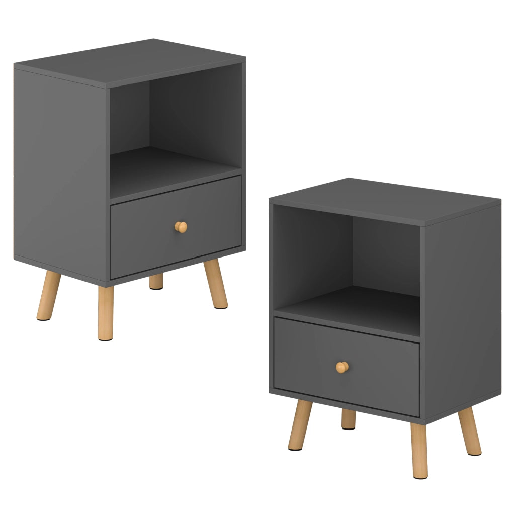 Set di 2 Comodini Sundsvall con Cassetto e Scomparto - Grigio scuro [en.casa]