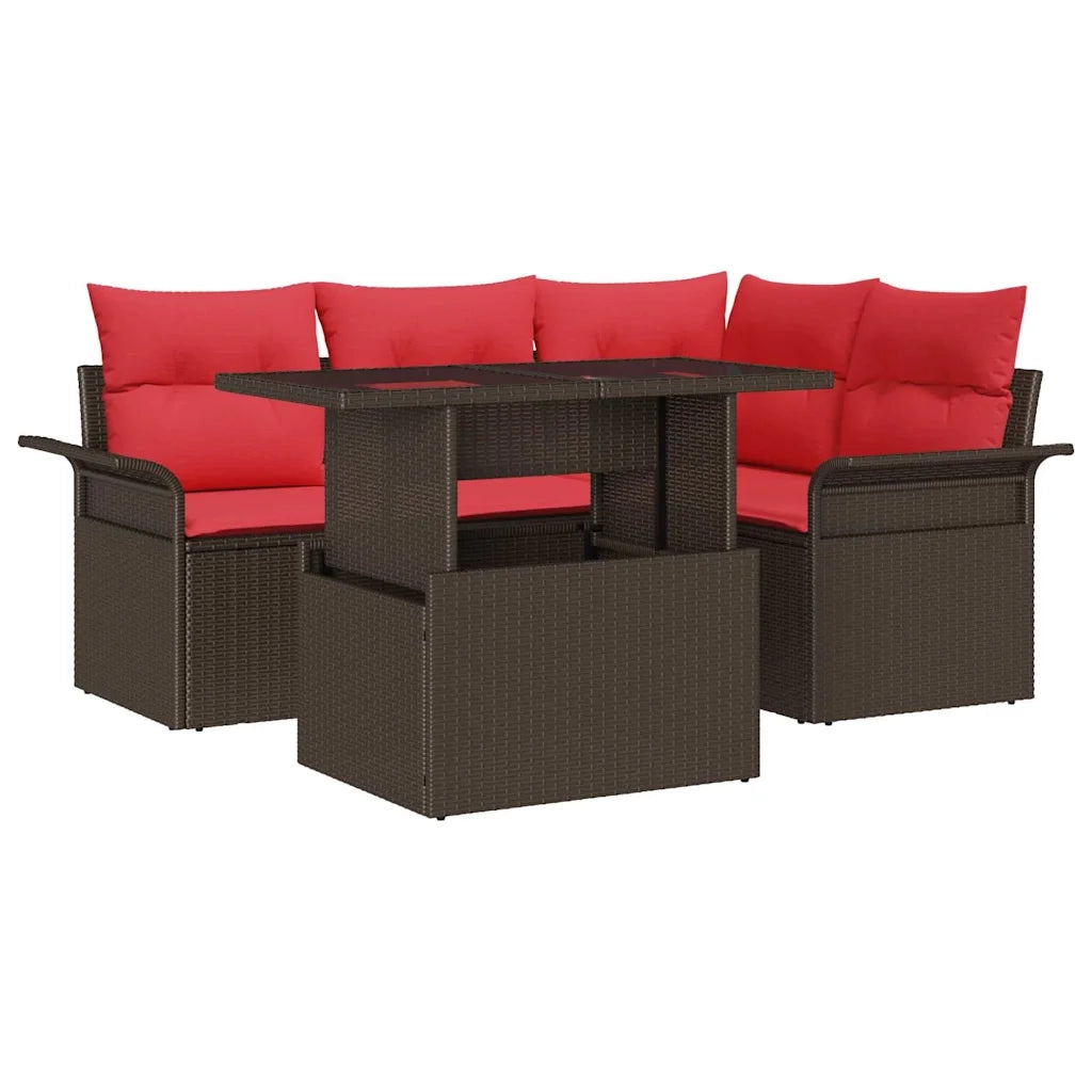 Set Divano da Giardino con cuscino 5 pcs Marrone polyrattan 3348280