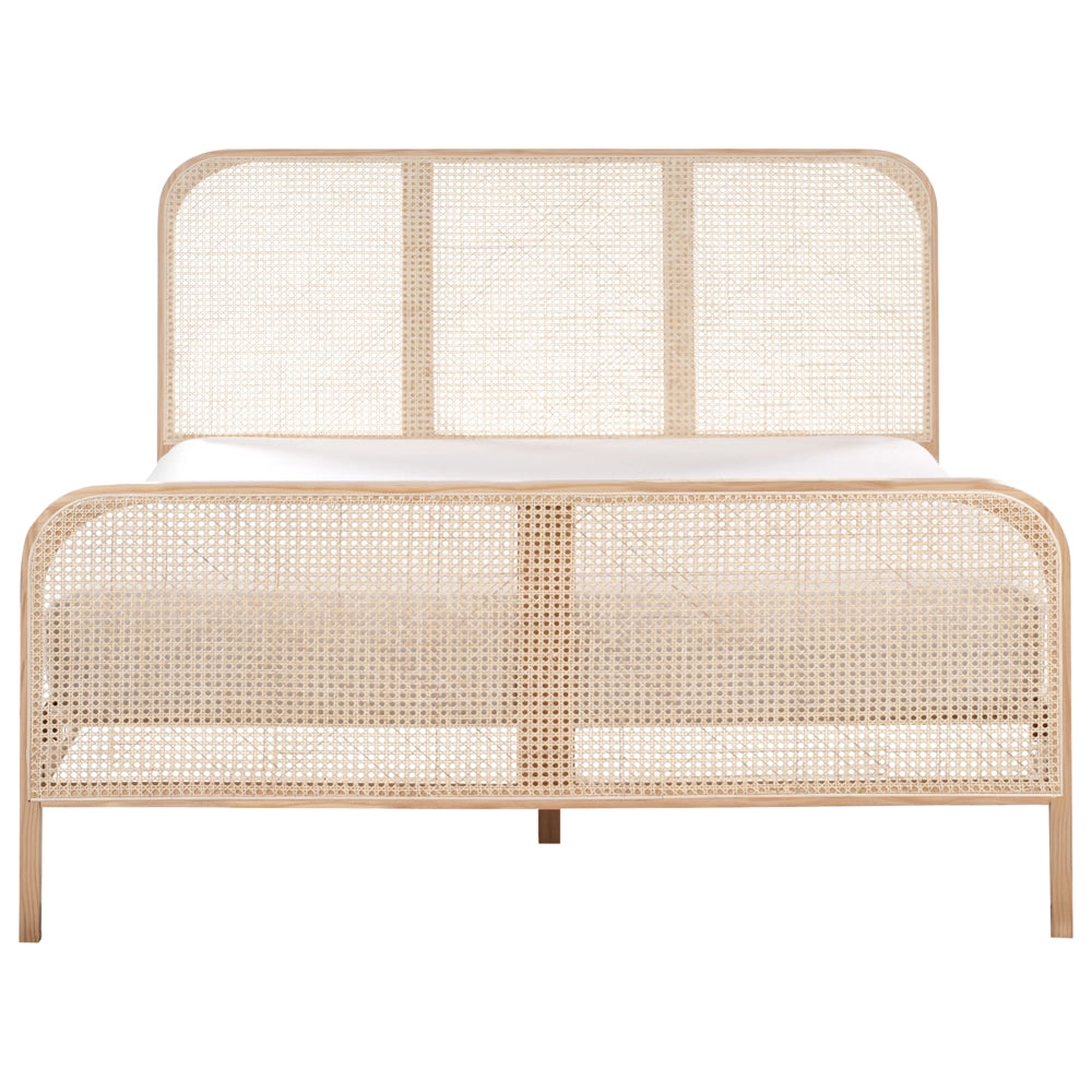 Letto in legno di pino marrone chiaro UE matrimoniale 160 x 200 cm con testata a treccia viennese a doghe stile rustico minimalista