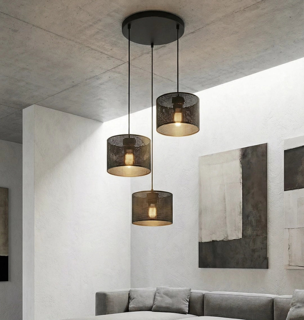 Lampada sospesa LUX 3xE27 nera cilindrica Emibig