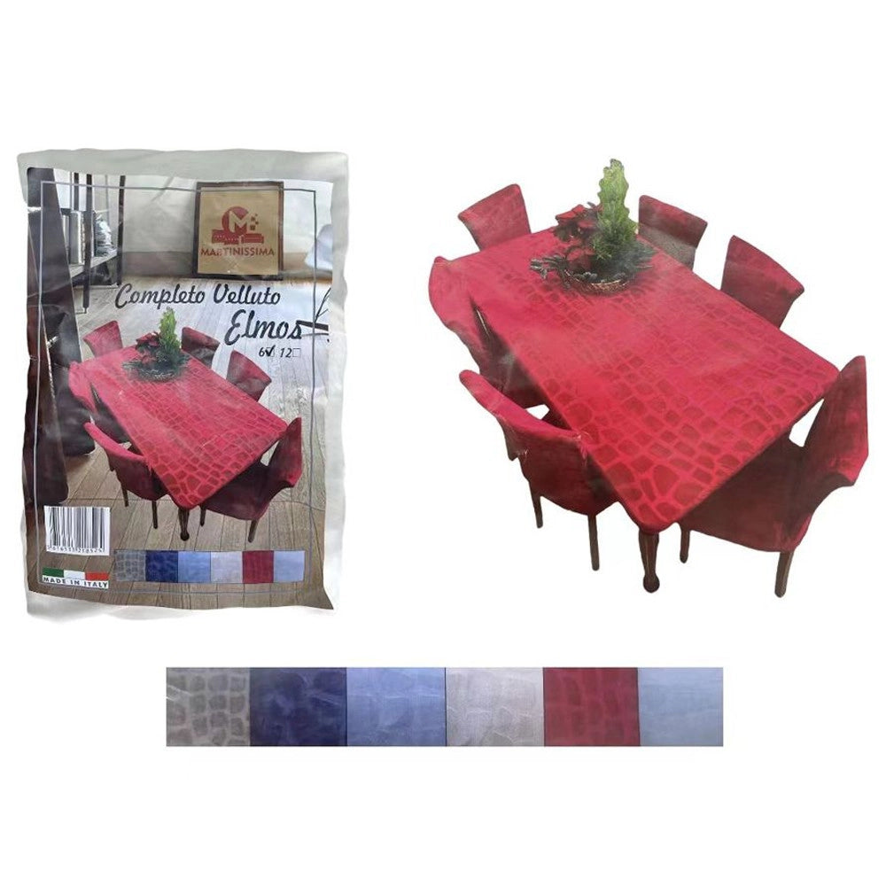 Trade Shop - Set Copritavolo E Coprisedia In Velluto Copertura Schienale Sedia E Tavolo -