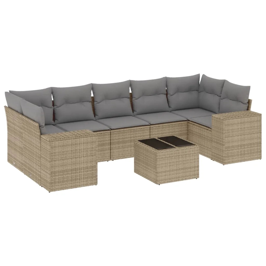 Set Divano da Giardino 8 pz con Cuscini Beige in Polyrattan 3222338