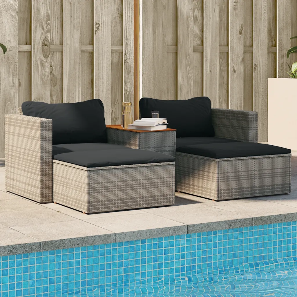 Set Divano Giardino 5 pz con Cuscini Grigio Polyrattan Acacia 365726