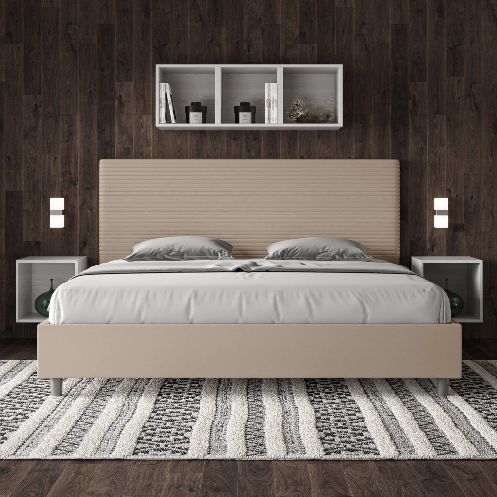 BS COM Letto contenitore imbottito 180x210 similpelle tortora