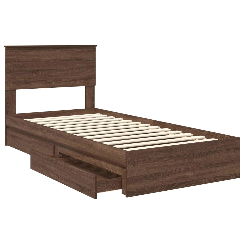 Letto con Contenitore con testiera Rovere Marrone 75 x 190 cm