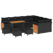 Set Divano da Giardino con cuscino 13 pcs Nero