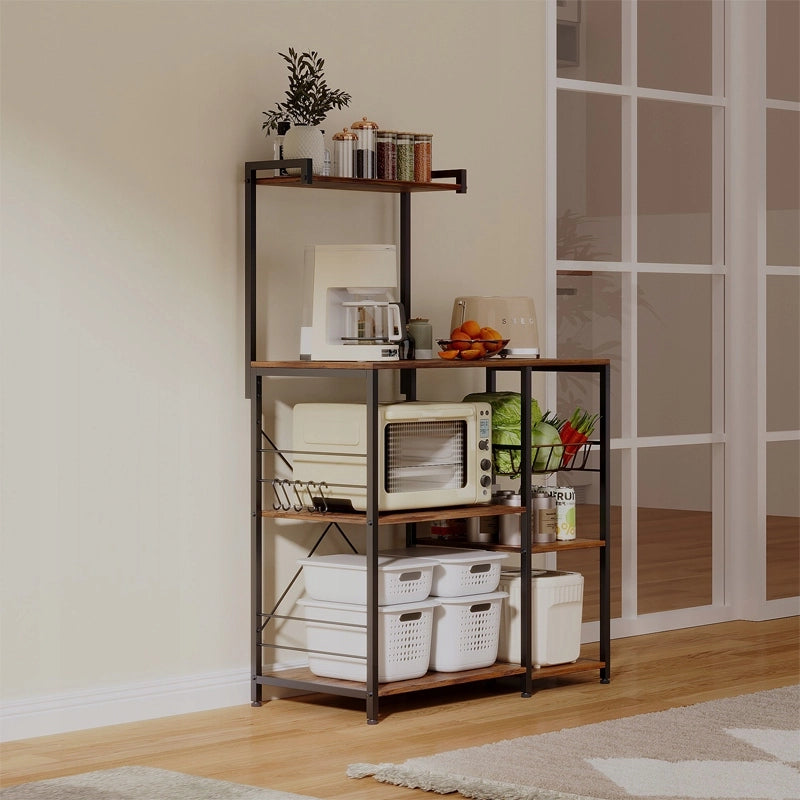 Porta microonde da cucina, 5 ripiani, marrone scuro, stile rustico