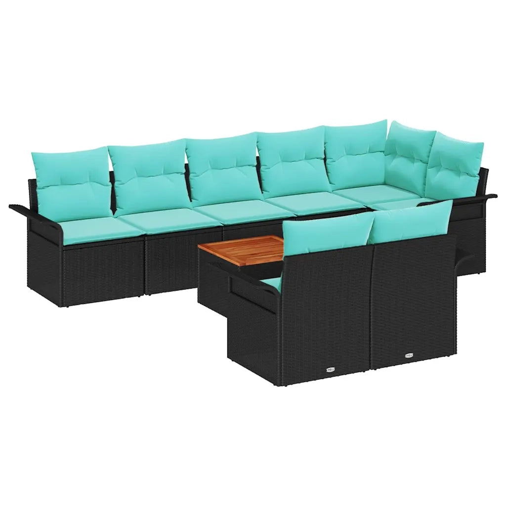 Set Divano da Giardino 9 pcs Nero e Turchese polyrattan 3356016