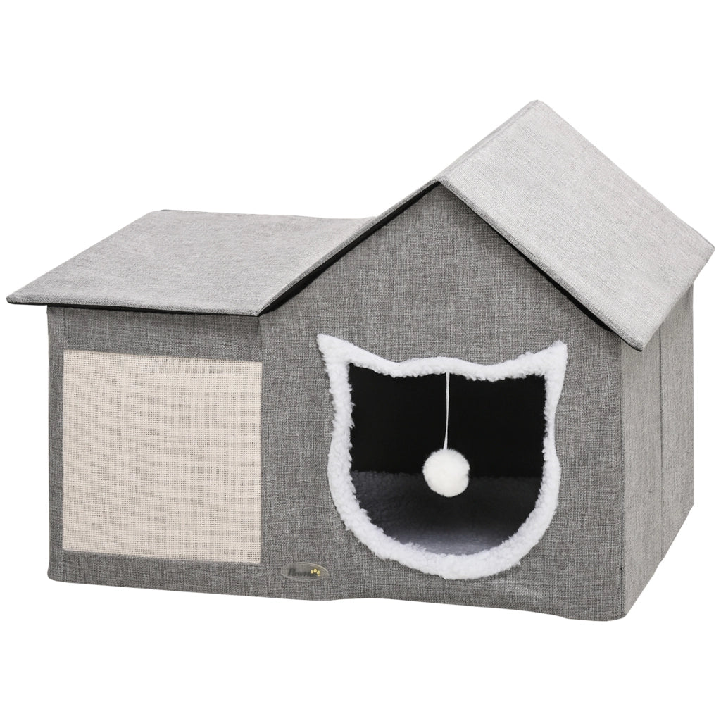 Casetta Gatti con Cuscino Graffiato e Palla ¨C Minimal ¨C 65x41x45.5 cm Grigio