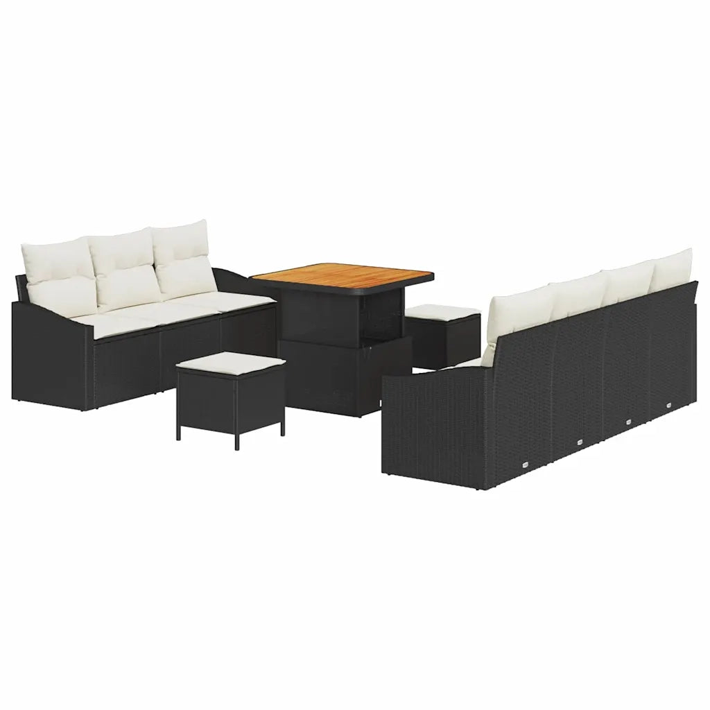 Set Divano da Giardino con cuscino 10 pcs Nero e Crema 3364565