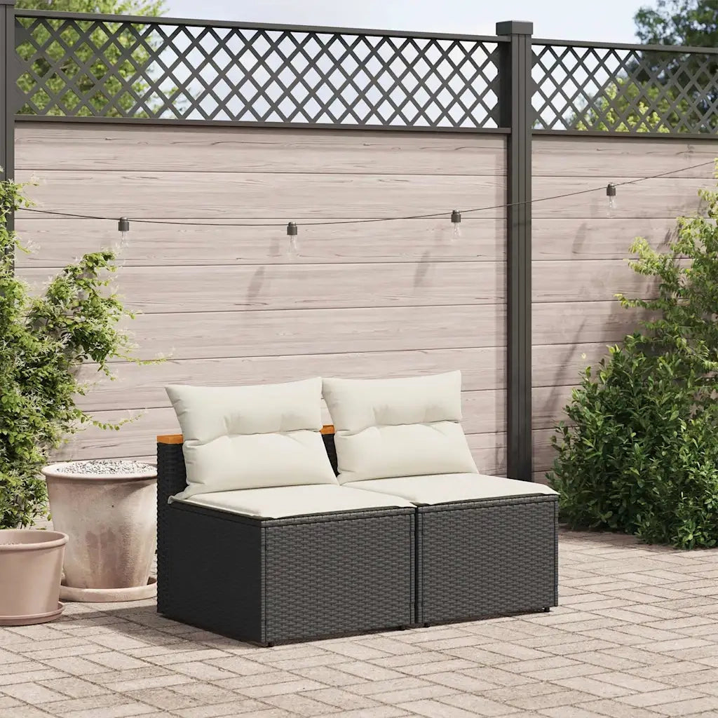 Divano Giardino Senza Braccioli con Cuscini 2pz-Sofa da Giardino-Divanetto da esterno Nero Polyrattan