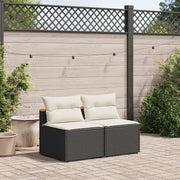 Divano Giardino Senza Braccioli con Cuscini 2pz-Sofa da Giardino-Divanetto da esterno Nero Polyrattan